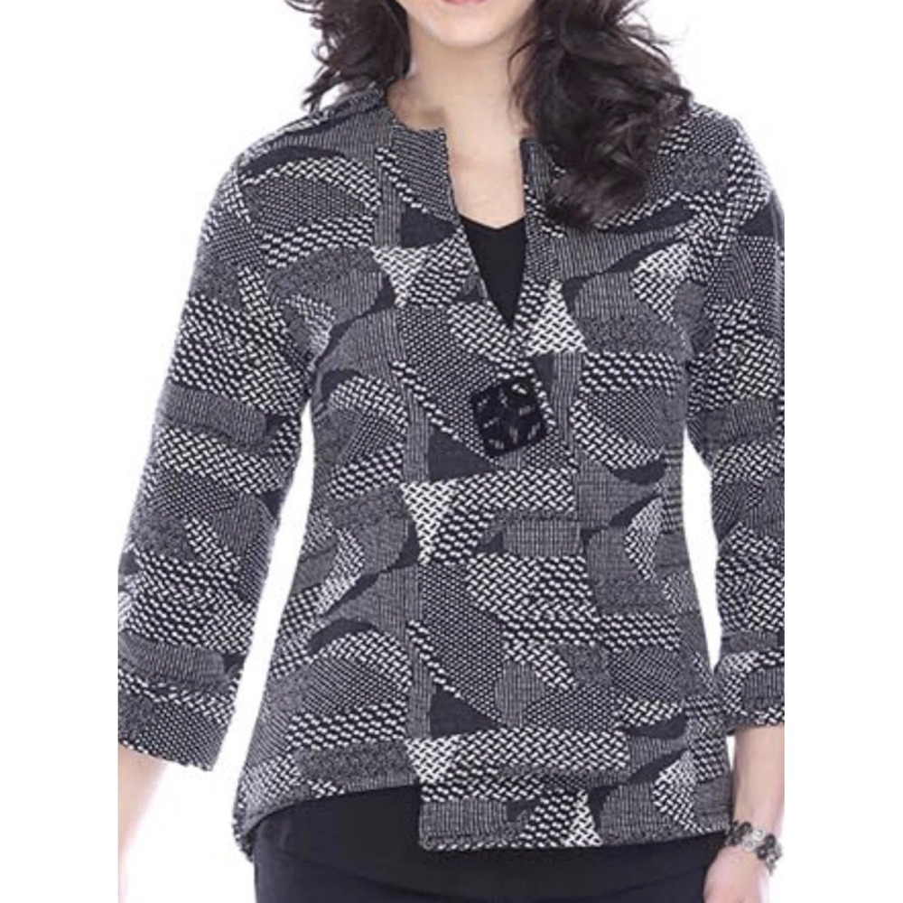 Parsley & Sage Hazel Jacket Coat‎ Sz L Gray Abstract Asymmetrical Hem Geometric